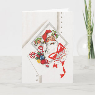 Vintage Weihnachten, Weihnachtsmann mit Zuckerstan Feiertagskarte
