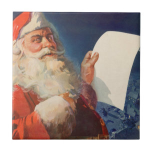 Vintage Weihnachten, Weihnachtsmann Naughty Nice L Fliese
