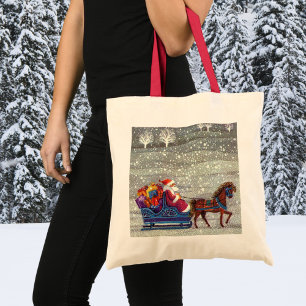 Vintage Weihnachten, Weihnachtsmann Pferd offener Tragetasche