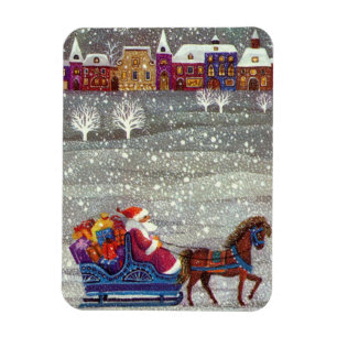 Vintage-Weihnachten, Weihnachtsmann Pferdeschlitte Magnet