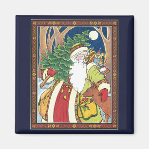 Vintage Weihnachten, Weihnachtsmann Reh im Wald Magnet