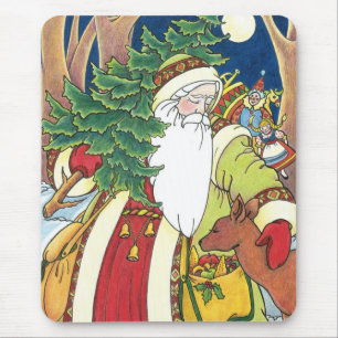 Vintage Weihnachten, Weihnachtsmann Reh im Wald Mousepad