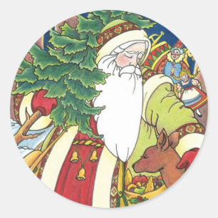 Vintage Weihnachten, Weihnachtsmann Reh im Wald Runder Aufkleber