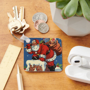 Vintage Weihnachten, Weihnachtsmann steigt den Sch Schlüsselanhänger