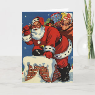Vintage Weihnachten, Weihnachtsmann steigt durch d Feiertagskarte