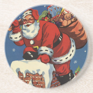 Vintage Weihnachten, Weihnachtsmann steigt durch d Sandstein Untersetzer