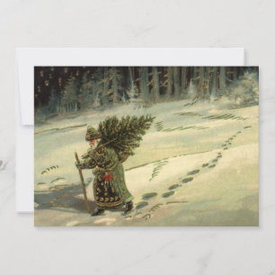 Vintage Weihnachten, Weihnachtsmann trägt einen Ba Feiertagskarte