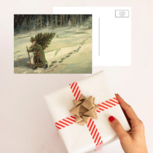 Vintage Weihnachten, Weihnachtsmann trägt einen Ba Feiertagspostkarte