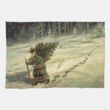 Vintage Weihnachten, Weihnachtsmann trägt einen Ba