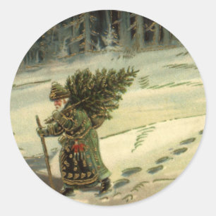 Vintage Weihnachten, Weihnachtsmann trägt einen Ba Runder Aufkleber