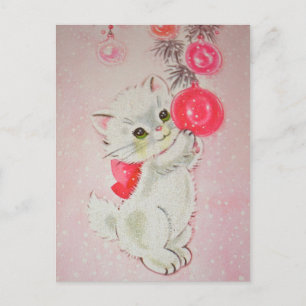 Vintage-Weihnachten Weiße Kitty Feiertagspostkarte