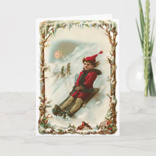 Vintage Weihnachten Winter Schlitten Karte