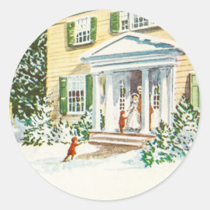 Vintage-Weihnachten Winter Schnee Zuhause Haus Runder Aufkleber