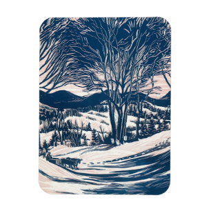 Vintage Weihnachten, Winter-Schneebebirgslandschaf Magnet