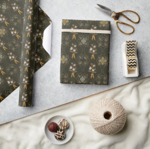 Vintage-Weihnachten Winterfloristik Dunkelgrün Geschenkpapier