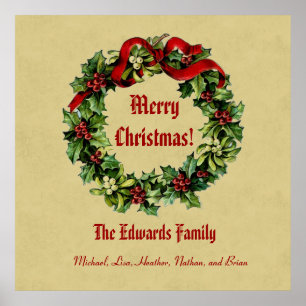Vintage Weihnachten Wreath Frohe Weihnachten Ecru  Poster