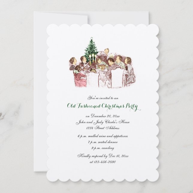 Vintage Weihnachts-Abendessen Feiertag Einladung (Vorderseite)