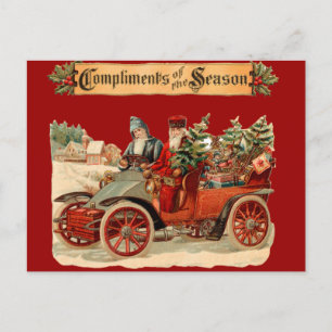 Vintage Weihnachts Antiker Wagen Feiertagspostkarte