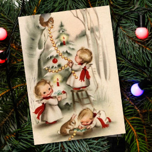 Vintage-Weihnachts-Baby-Engel schmücken Baum Feiertagskarte