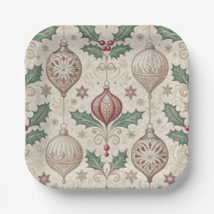 Vintage-Weihnachts-Beige-Christbaumkugel Pappteller