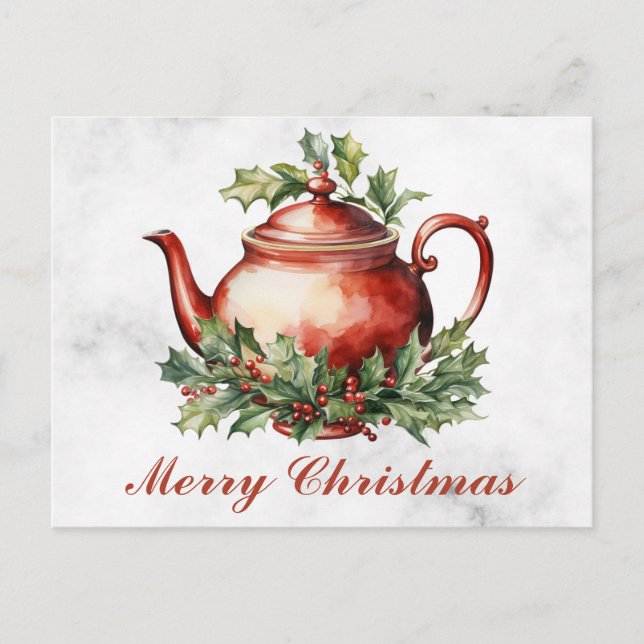 Vintage-Weihnachts-Blumen-Antik-Teekanne Tee Postkarte (Vorderseite)
