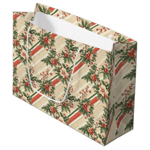 Vintage-Weihnachts-Blumen-Gestreift (9) Große Geschenktüte