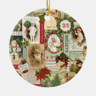 VINTAGE WEIHNACHTS-COLLAGE KERAMIKORNAMENT