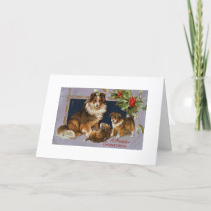 Vintage - Weihnachts Collie Hunde, Feiertagskarte