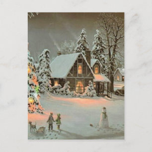 Vintage-Weihnachts-Cottage Feiertagspostkarte