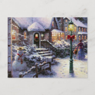 Vintage Weihnachts Cottage Schnee Szene Feiertagspostkarte