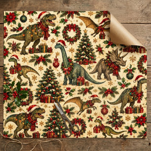 Vintage-Weihnachts-Dinosaurier-Muster Feiertags-T- Geschenkpapier