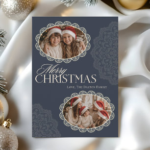 Vintage-Weihnachts-Doilies Zwei Foto Feiertagskarte