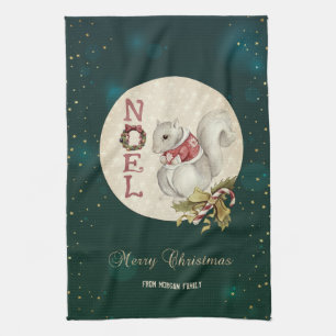 Vintage-Weihnachts-Eichhörnchen, Schneeflocken Geschirrtuch