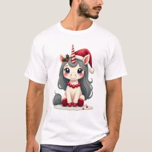 Vintage-Weihnachts-Einhorn-Mädchen Süße Feiertags- T-Shirt