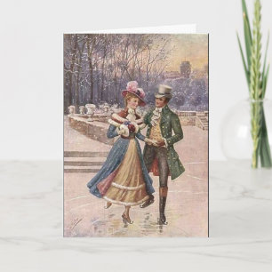 Vintage-Weihnachts-Eislaufkarte im Kunststil für d Feiertagskarte