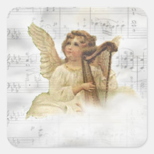 Vintage-Weihnachts-Engel-Aufkleber Quadratischer Aufkleber