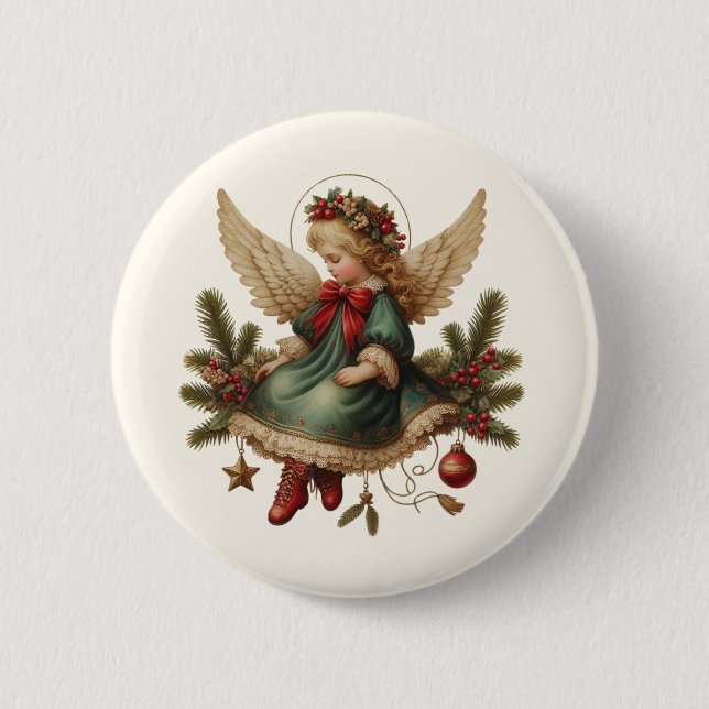 Vintage-Weihnachts-Engel-Knopf Button (Vorderseite)