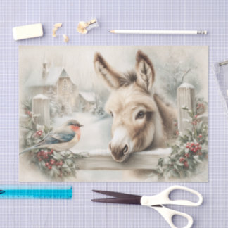 Vintage-Weihnachts-Esel und Rotkehlchen-Decoupage Seidenpapier