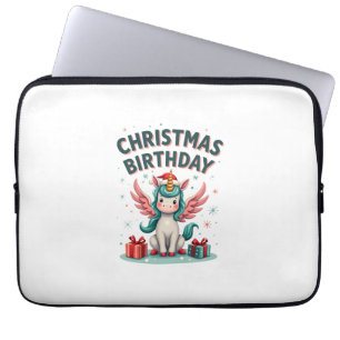 Vintage-Weihnachts-Geburtstagsmädchen-Einhorn-Süß- Laptopschutzhülle