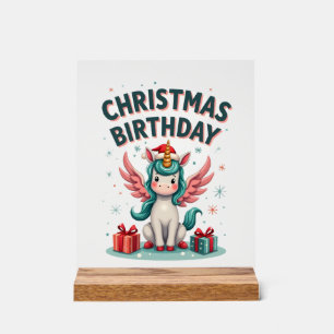 Vintage-Weihnachts-Geburtstagsmädchen-Einhorn Süße Acrylschild