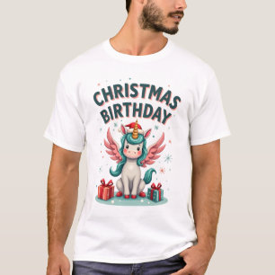 Vintage-Weihnachts-Geburtstagsmädchen-Einhorn Süße T-Shirt