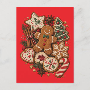 Vintage-Weihnachts-Gingerbread-Cookies und Feierta Feiertagspostkarte