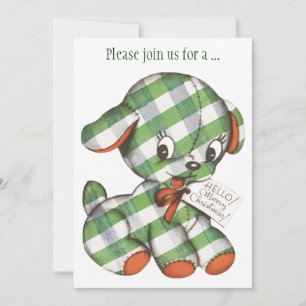 Vintage-Weihnachts-Gingham-Hundeparty Einladung