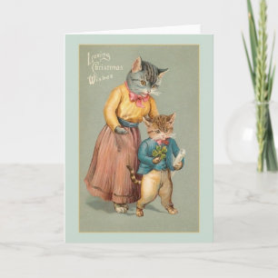 Vintage-Weihnachts-Grußkarte für Katzenliebhaber Feiertagskarte