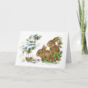 Vintage-Weihnachts-Hasen-Grußkarte Feiertagskarte