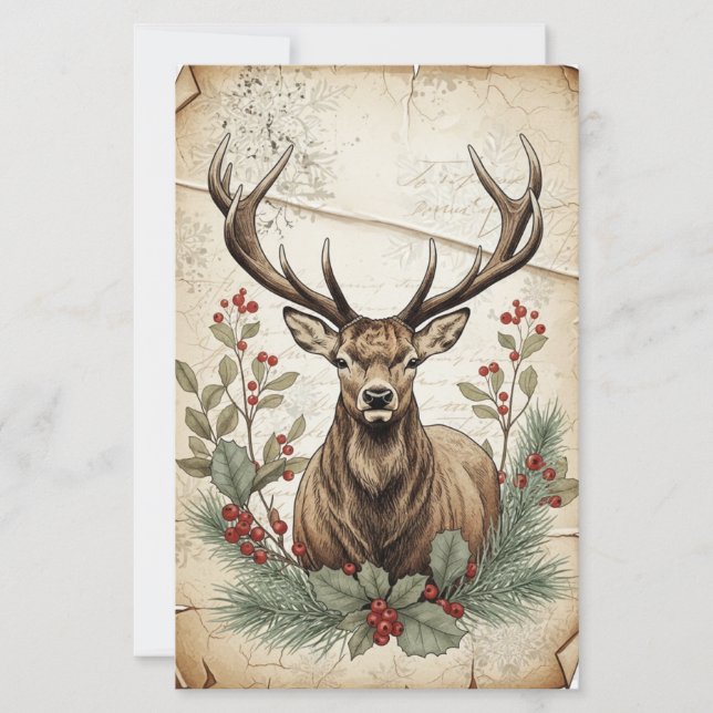 Vintage-Weihnachts-Hirsch-Decoupage-Kunst (Vorderseite)