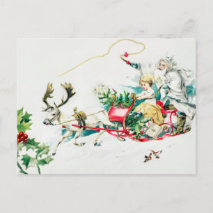 Vintage-Weihnachts-Hirsch-Karren-Malerei Urlaub Feiertagspostkarte