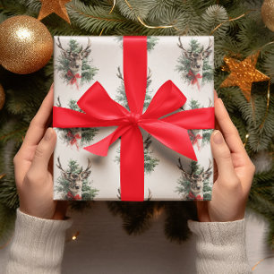 Vintage-Weihnachts-Hirsch & roter Bogen Geschenk Geschenkpapier