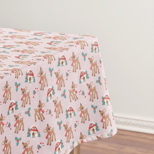 Vintage Weihnachts Hirsch und Pilzhaus Muster Tischdecke (Beispiel)