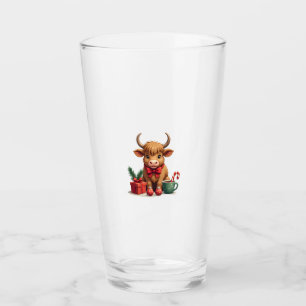 Vintage-Weihnachts-Hochlandkuh mit Schleifengesche Glas